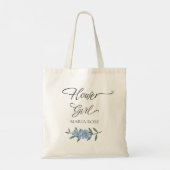 Elegant Bloemenmeisje Blue Floral Calligrafie Tote Bag (Achterkant)
