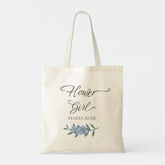 Elegant Bloemenmeisje Blue Floral Calligrafie Tote Bag (Achterkant)