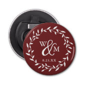 Elegant bloemenmonogram Bourgogne Button Flesopener (Voorkant)