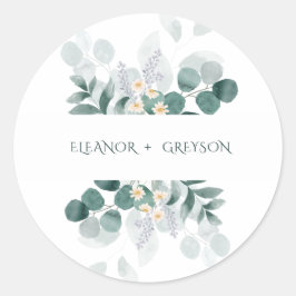 Elegant bloemenmonogram bruiloft ronde sticker