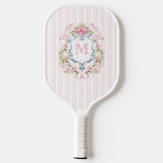 Elegant bloemenmonogram kuif pickleball paddle (Achterkant)