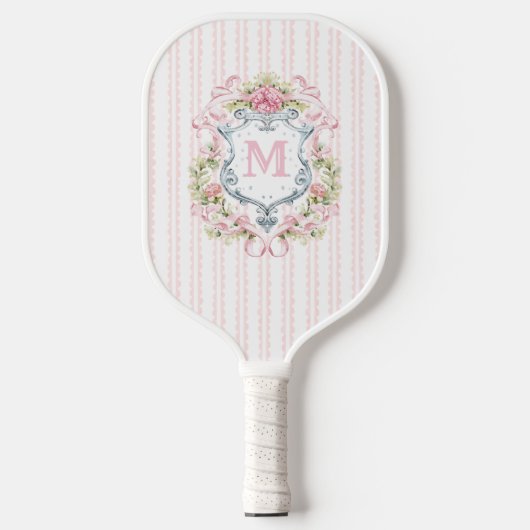 Elegant bloemenmonogram kuif pickleball paddle (Voorkant)