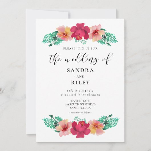 Elegant bloemenontwerp bruiloft uitnodiging (Voorkant)