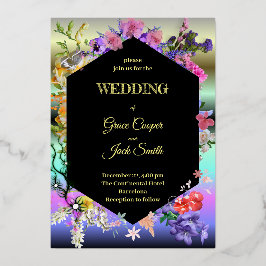 Elegant bloemenontwerp / geometrische rand folie uitnodiging