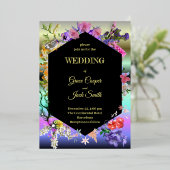 Elegant bloemenontwerp / geometrische rand folie uitnodiging (Staand Voorkant)