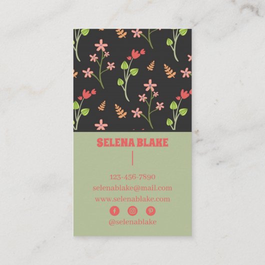 Elegant bloemenontwerp met een donkere achtergrond visitekaartje (Achterkant)