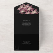 Elegant  Bloemenorchidee Paarse Zwart Bruiloft All In One Uitnodiging (Buitenkant)