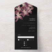 Elegant  Bloemenorchidee Paarse Zwart Bruiloft All In One Uitnodiging (Binnen)