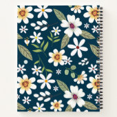 Elegant bloemenpatroon blauw marine familie recept notitieboek (Achterkant)