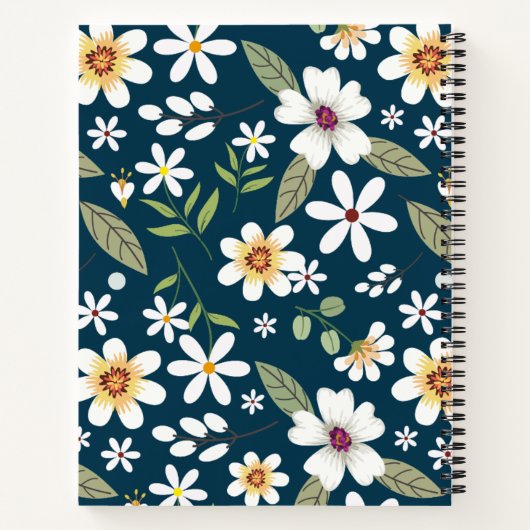 Elegant bloemenpatroon blauw marine familie recept notitieboek (Achterkant)