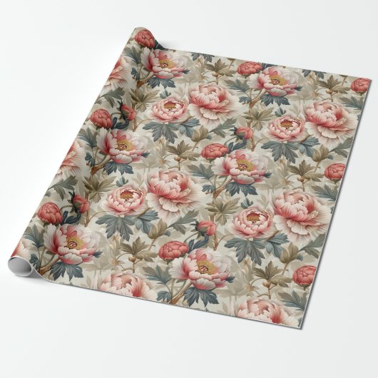 Elegant bloemenpatroon. Bleke roze pioenen Cadeaupapier (Uitgerold)
