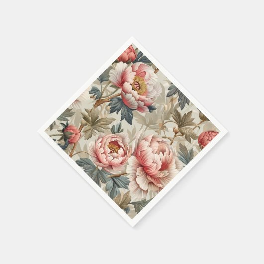 Elegant bloemenpatroon. Bleke roze pioenen Servet (Hoek)