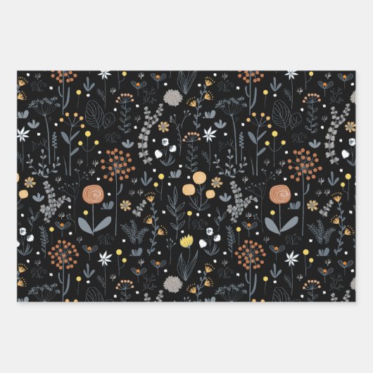 Elegant bloemenpatroon chique donker inpakpapier vel (Voorkant 3)