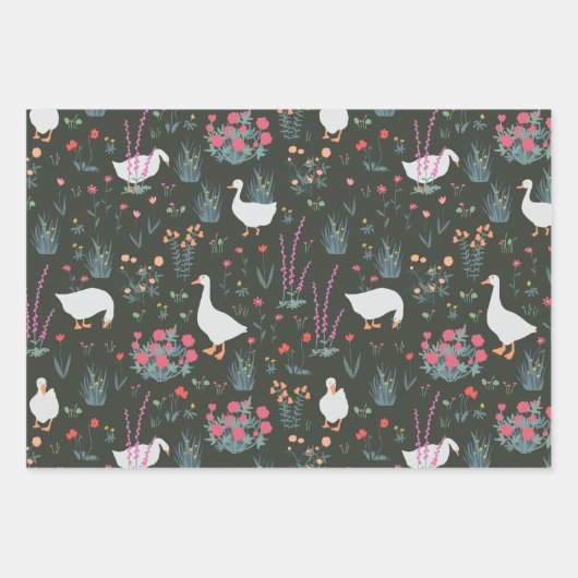 Elegant bloemenpatroon chique donker inpakpapier vel (Voorkant)