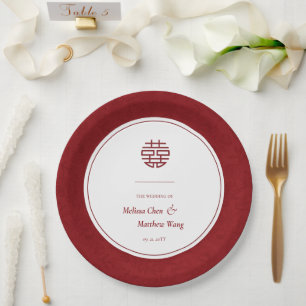 Elegant bloemenpatroon Dubbele Xi Chinese bruiloft Papieren Bordje