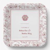 Elegant bloemenpatroon Dubbele Xi Chinese bruiloft Papieren Bordje (Voorkant)