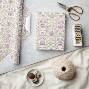 Elegant bloemenpatroon met witte en beige damast cadeaupapier
