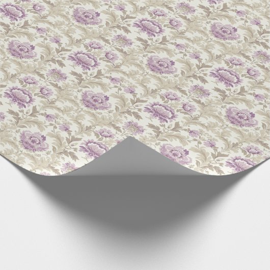 Elegant bloemenpatroon met witte en beige damast cadeaupapier (Hoek)