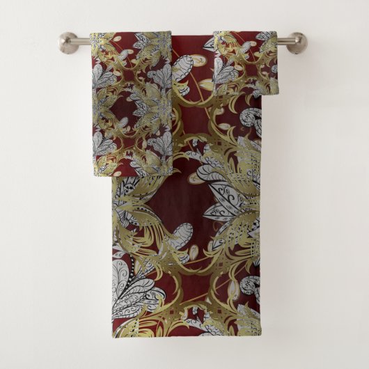 Elegant bloemenpatroon neutrale kleuren goud eleme bad handdoek (Insitu)