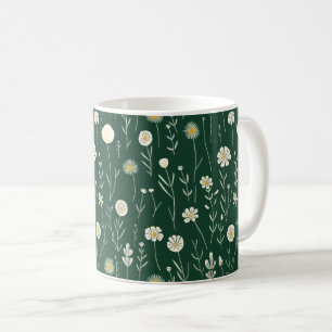 Elegant bloemenpatroon op donkergroen koffiemok