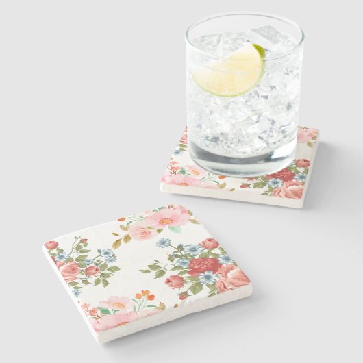 Elegant bloemenpatroon vierkant stenen onderzetter (Zijkant)