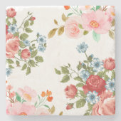 Elegant bloemenpatroon vierkant stenen onderzetter (Voorkant)