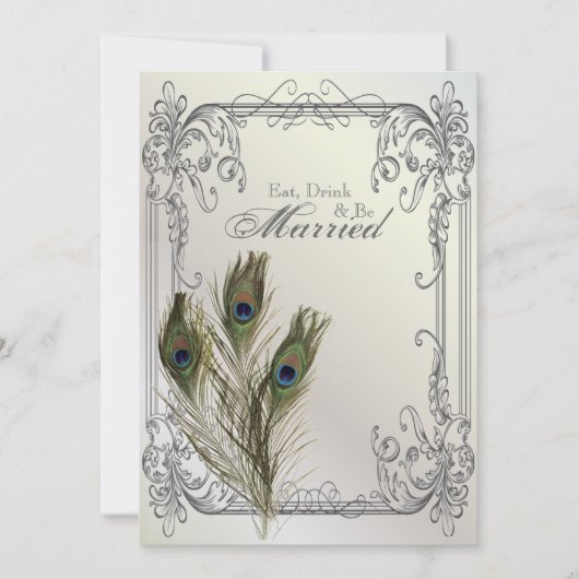 Elegant bloemenpauw repetitiediner kaart (Voorkant)