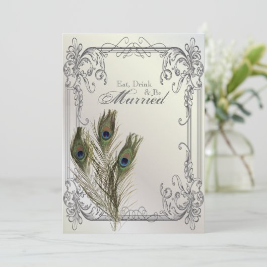 Elegant  bloemenpauw repetitiediner kaart (Staand voorkant)