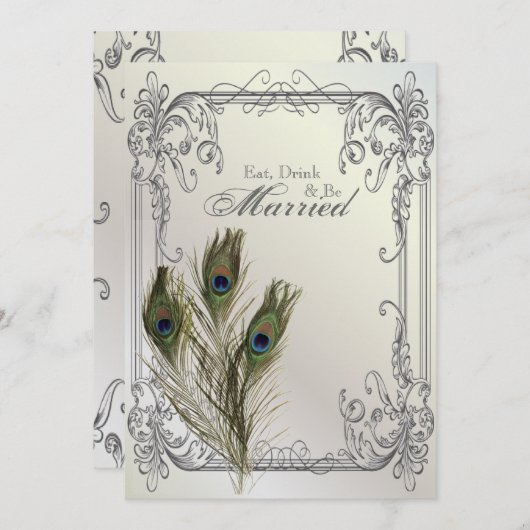 Elegant bloemenpauw repetitiediner kaart (Voorkant / Achterkant)