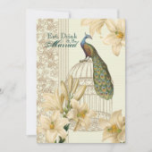 Elegant bloemenpauw repetitiediner kaart (Voorkant)