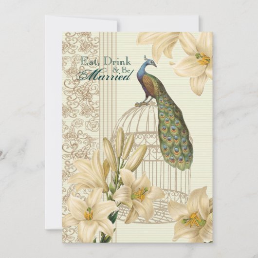 Elegant bloemenpauw repetitiediner kaart (Voorkant)