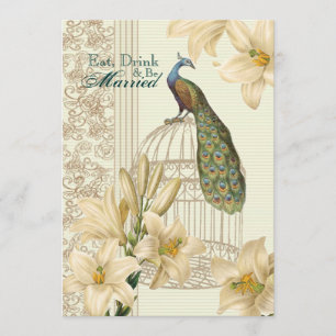 Elegant  bloemenpauw repetitiediner kaart