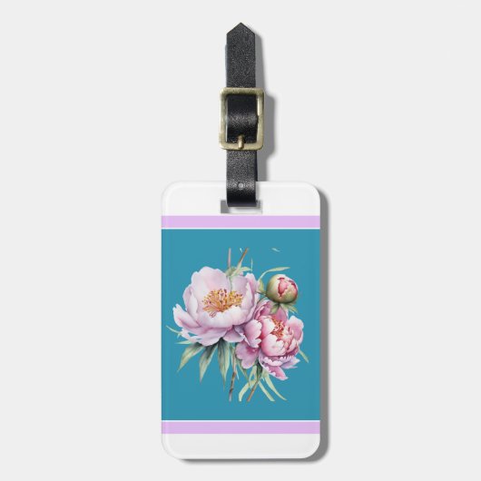 Elegant Bloemenpioen Bagagelabel Blauwgroen (Voorkant verticaal)