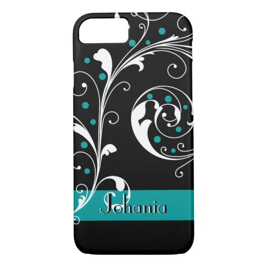 Elegant bloemenrolblad zwart blauwgroen bloeien Case-Mate iPhone case (Achterkant)