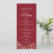 Elegant Bloemenrood Bruiloft Menu (Staand voorkant)