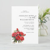 Elegant Bloemenrood Rose Bruiloft Kaart (Staand voorkant)