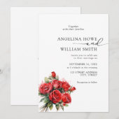 Elegant Bloemenrood Rose Bruiloft Kaart (Voorkant / Achterkant)