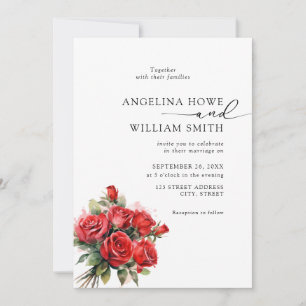 Elegant Bloemenrood Rose Bruiloft Kaart