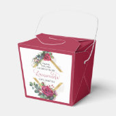 Elegant Bloemenrood Rose Eucalyptus Quinceanera Bedankdoosjes (Voorkant Zijde)