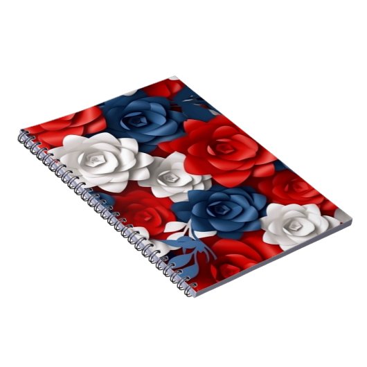 Elegant Bloemenrood Wit Blauw Bloemtuin USA Notitieboek (Rechterzijde)