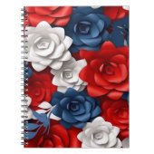 Elegant Bloemenrood Wit Blauw Bloemtuin USA Notitieboek (Voorkant)