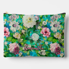  Elegant bloemenroze bloemblaadjes blauw monogram Etui