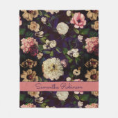 Elegant bloemenroze bloemblaadjes blauw monogram Fleece Deken (Voorkant)