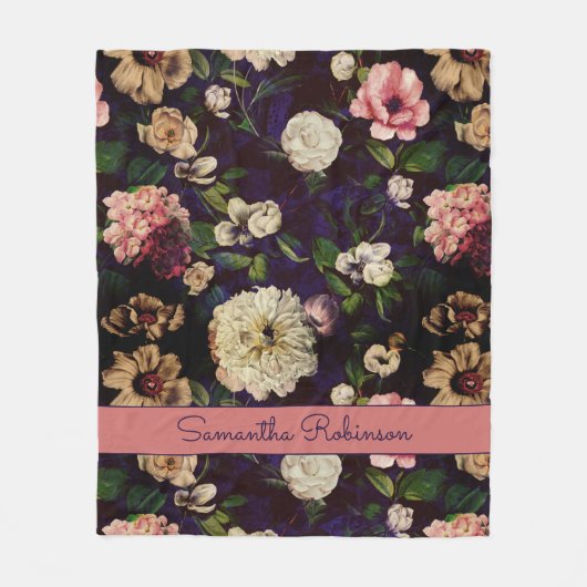 Elegant bloemenroze bloemblaadjes blauw monogram Fleece Deken (Voorkant)