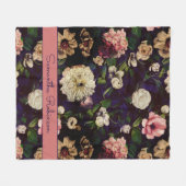 Elegant bloemenroze bloemblaadjes blauw monogram Fleece Deken (Voorkant (Horizontaal))