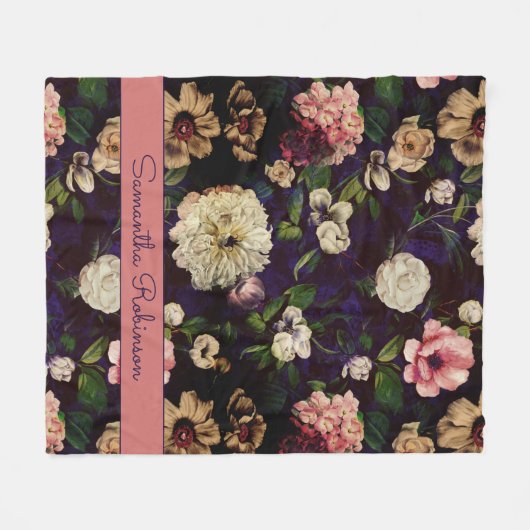Elegant bloemenroze bloemblaadjes blauw monogram Fleece Deken (Voorkant (Horizontaal))