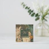 Elegant  Bloemenroze groen Monogram Vierkante Visitekaartje (Staand voorkant)