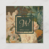 Elegant  Bloemenroze groen Monogram Vierkante Visitekaartje (Voorkant)