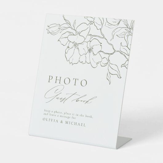 Elegant bloemensalie Groen Bruiloft Foto Gastenboe Reclamebord Met Voetstuk (Voorkant)