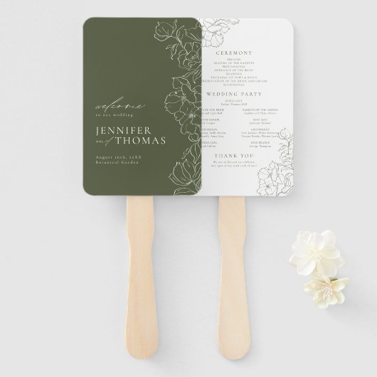 Elegant bloemensalie groen bruiloft programma handwaaier (Voorkant en achterkant)